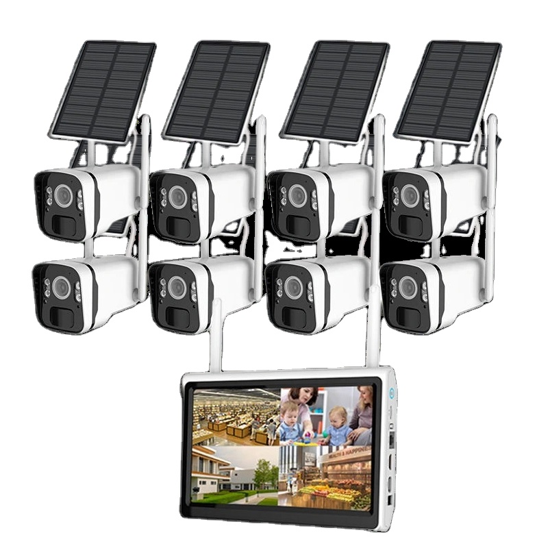 4MP Battery Solar Power Two Way Audio Camera Wifi NVR System 8CH LCD Monitor Night Vision Solar Wifi Cctv Kit