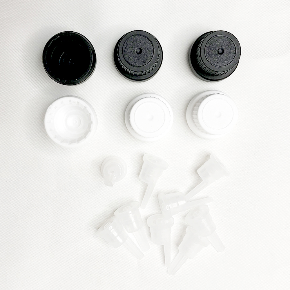 18mm Black White Tamper Evident Pilfer Proof Plastic Screw Cap with Insert Dropper Plug Reducer For Essential Oil Bottles