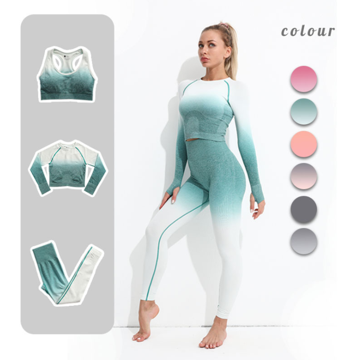 Amazon Women's hot style Fitness Tight Butt Raise Gradual Yoga Wear Seamless Yoga Wear Set