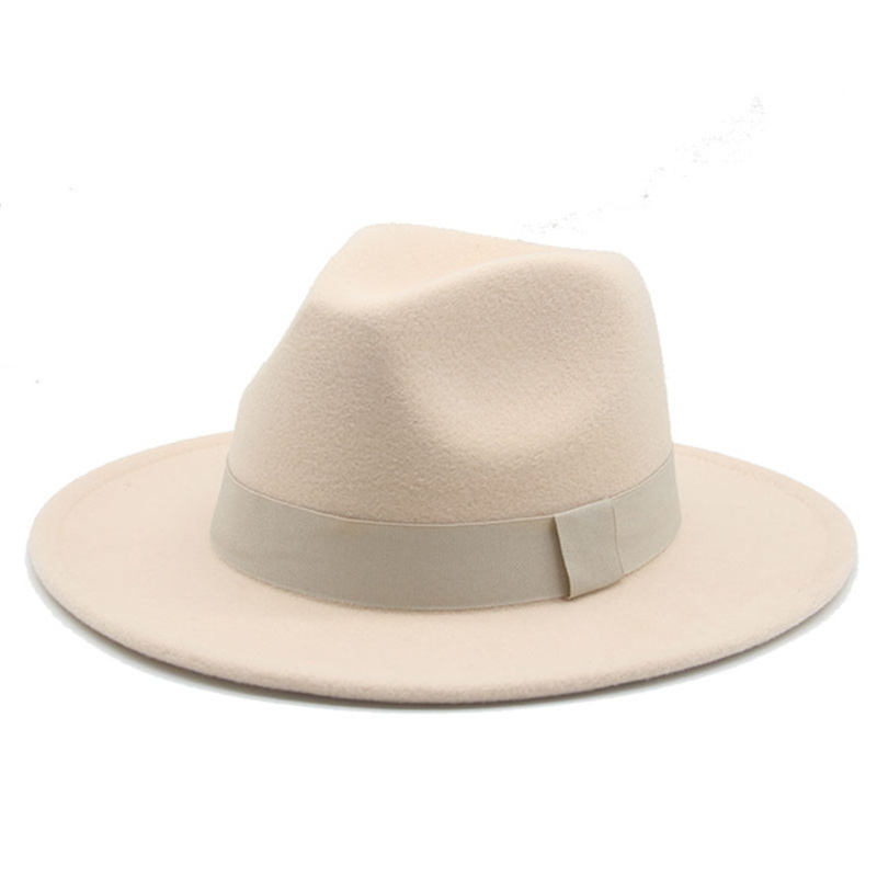 Fedora Hats Women Wholesale 2021 Wide Brimbeige Felt Hat Bands Ribbon Wedding Church Party Sombrero Fedora Hats Men