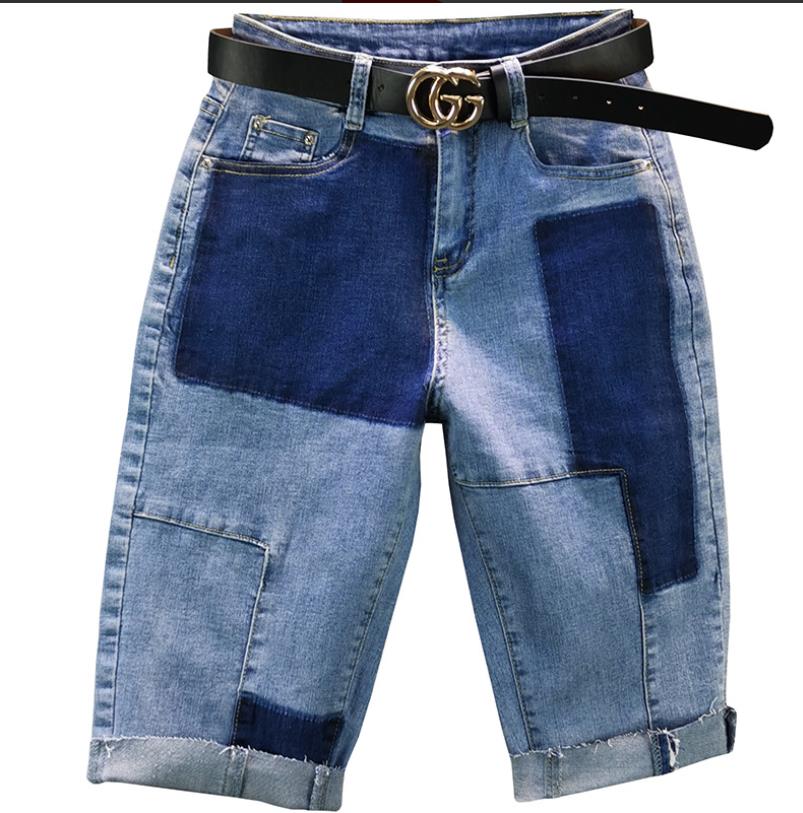 Summer New Casual Elastic Denim Shorts High Waist Slimming Short Pants Streetwear Patch Women's Jeans Shorts Denim Pants