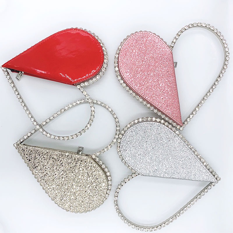 Heart-Shaped Rhinestone Metal Frame Evening Clutch Wedding Party Bag Mini Diamond Bag Evening Clutch Purse