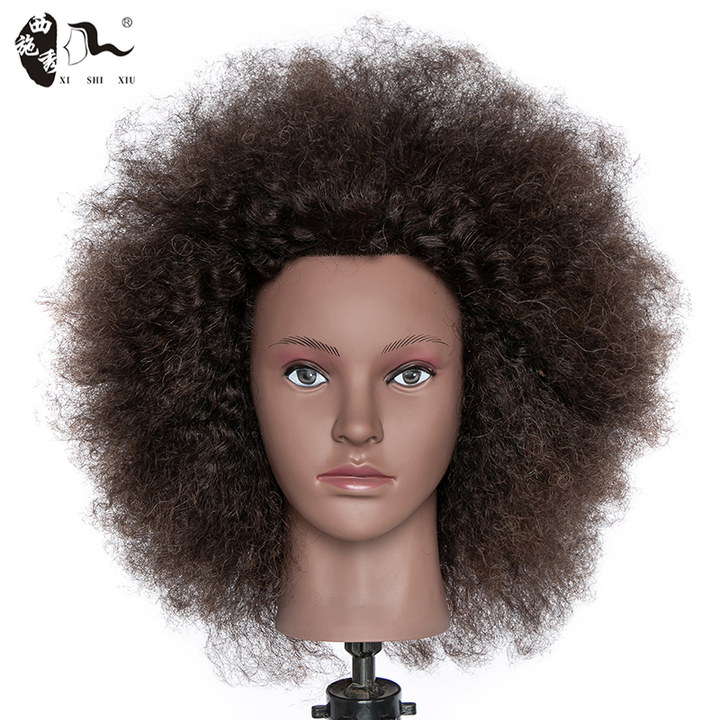 XISHIXIUHAIR Fast delivery college doll head real hair afro mannequin head with afro hair for hairdressers training