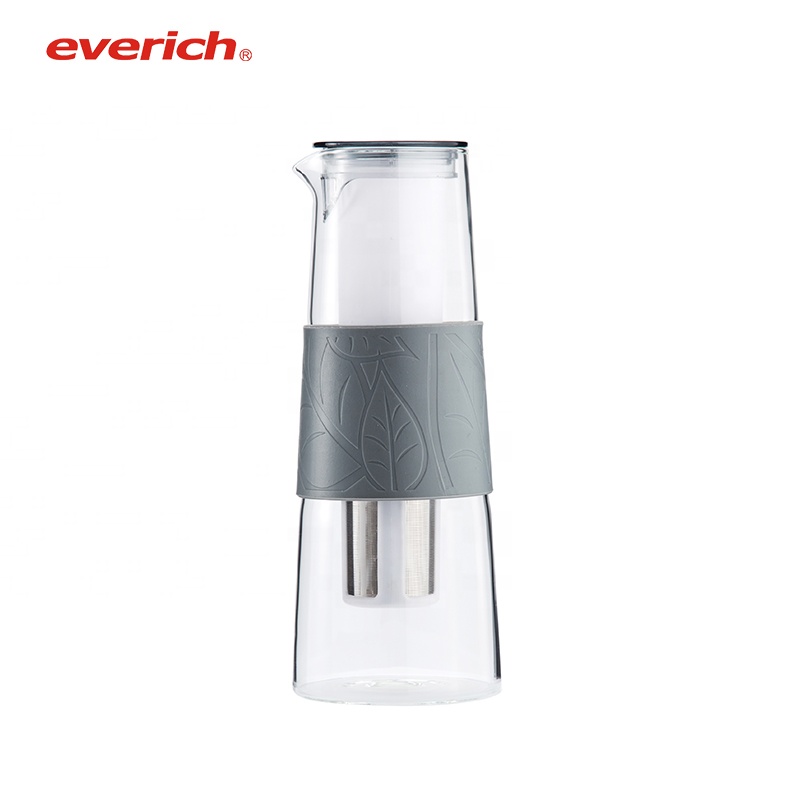 1000ml tea pot infuser Borosilicate Glass Pitcher with infuser water bottle bigger capacity and colorful silicone sleeve