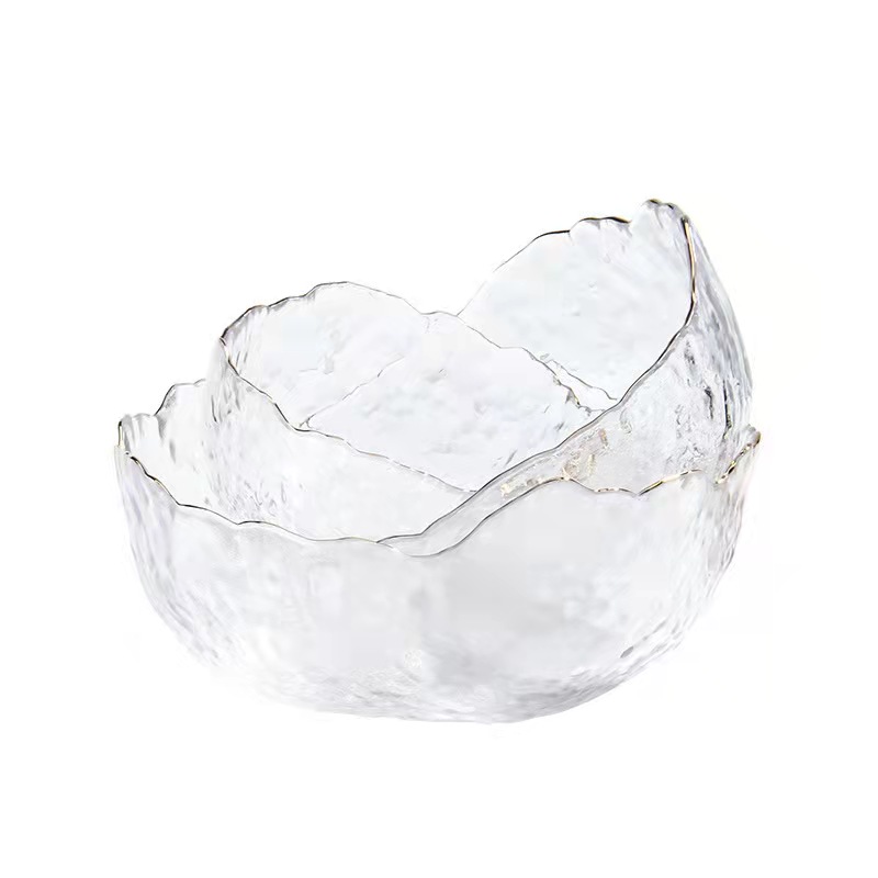 Handmade Golden Rimmed Salad Seasoning Glass Bowl