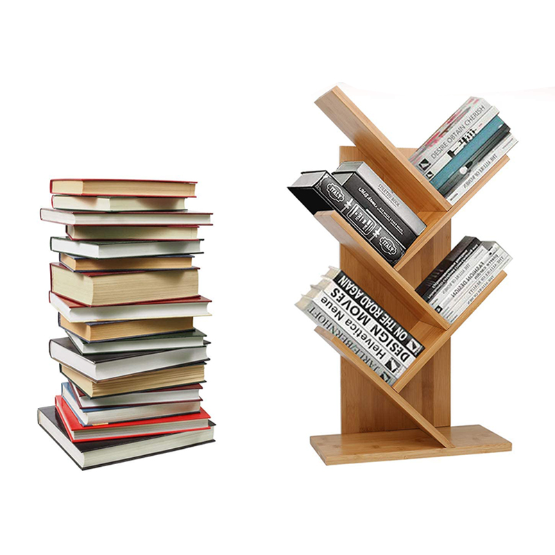 Tree Desktop Bookshelf Desk Bookcase Display Book Rack 4 Tier Tree Bamboo Book Stand
