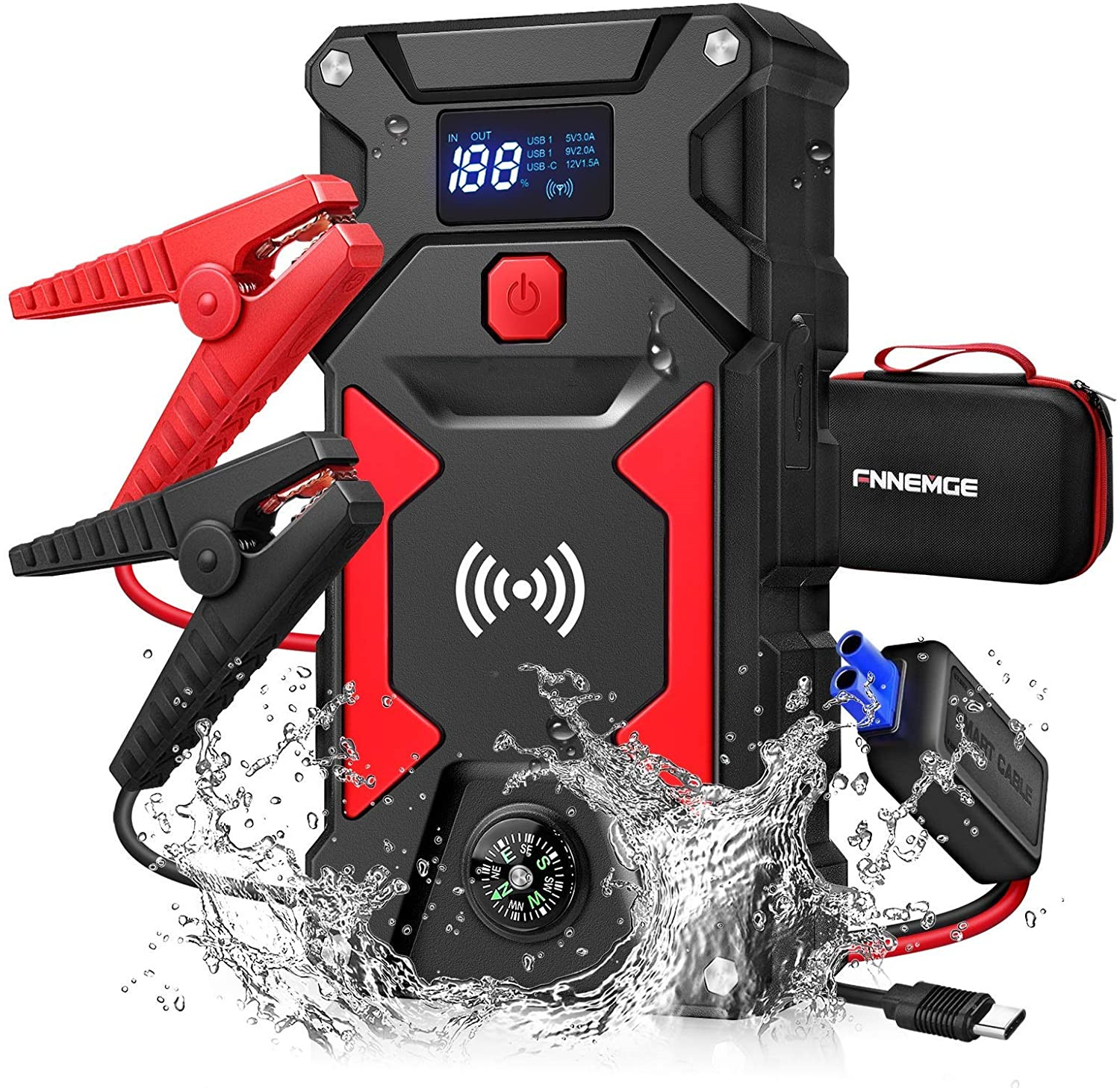 Factory Multifunctional Car Jump Starter с LCD Display, Wireless Charging, 24800mAh, 12V