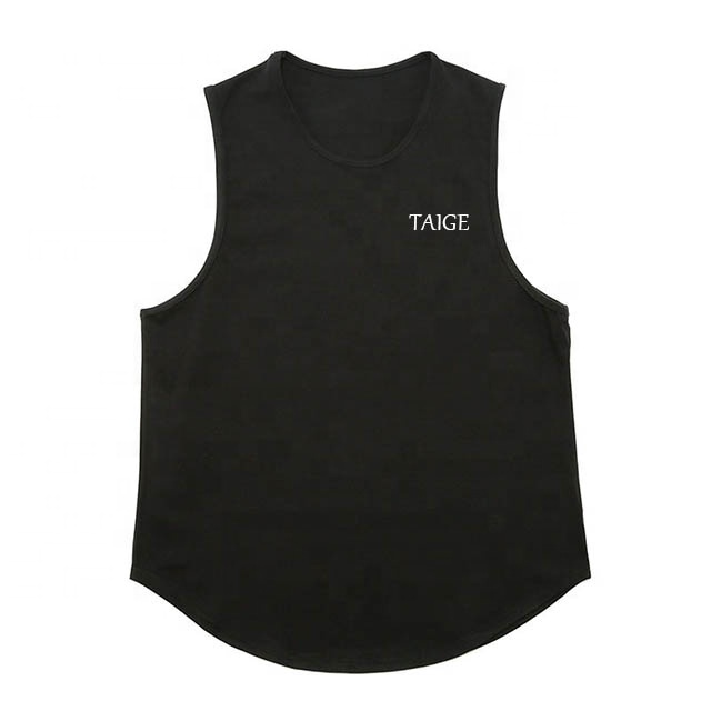 100% cotton Gym Fitness Bodybuilding Men Print Muscle Drop Armhole Workout Tank Top