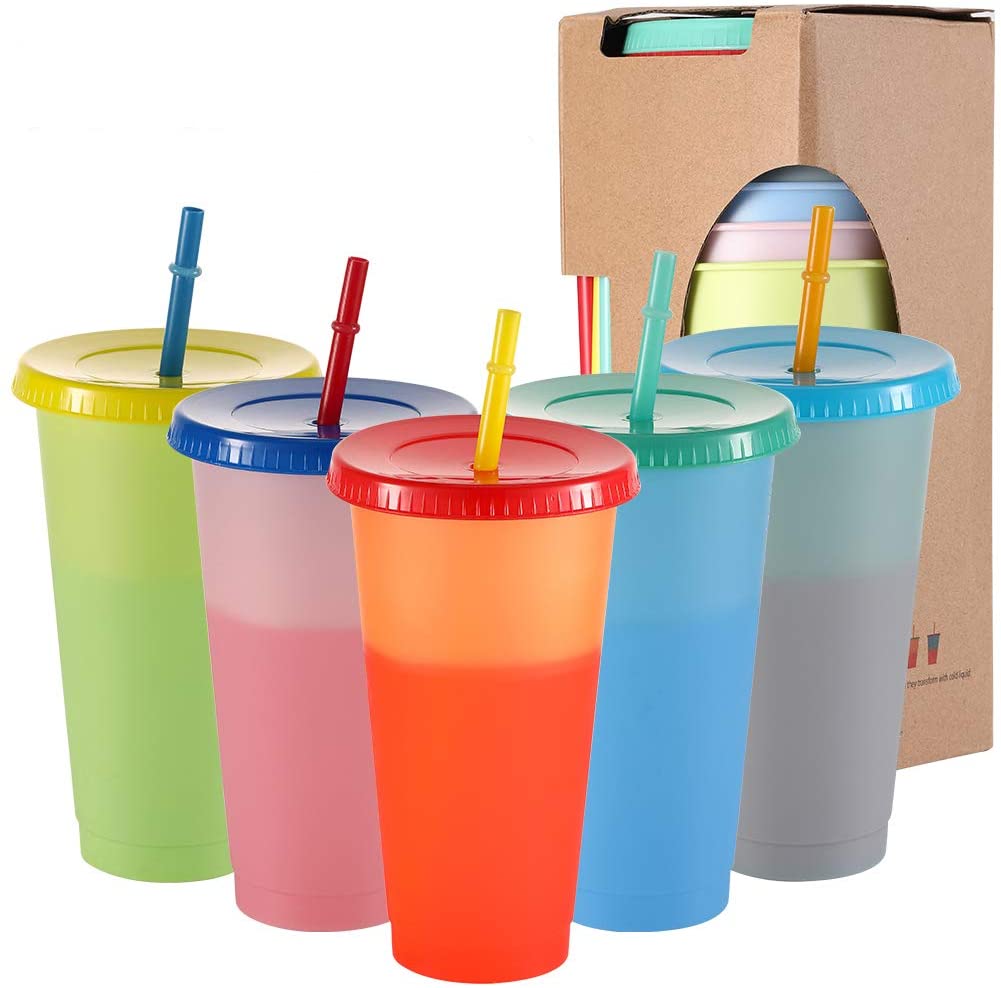 Изменение цвета чашки 24 oz многоразовые чашки холодного напитка с крышками и соломинки кофе стакан бокалы для взрослых