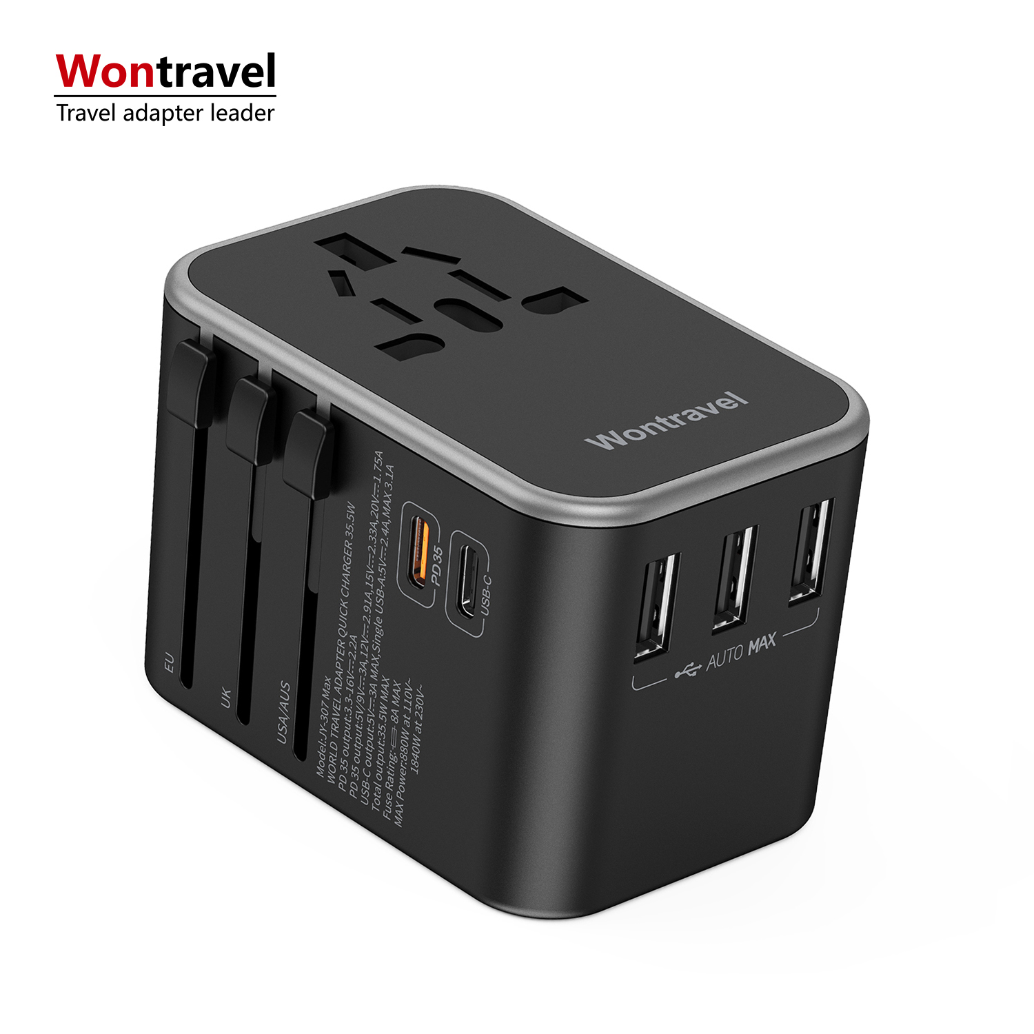 Wontravel CE FCC дорожный адаптер Daul Type C универсальный Электрический многофункциональный адаптер для путешествий Usb 35 Вт Быстрая зарядка