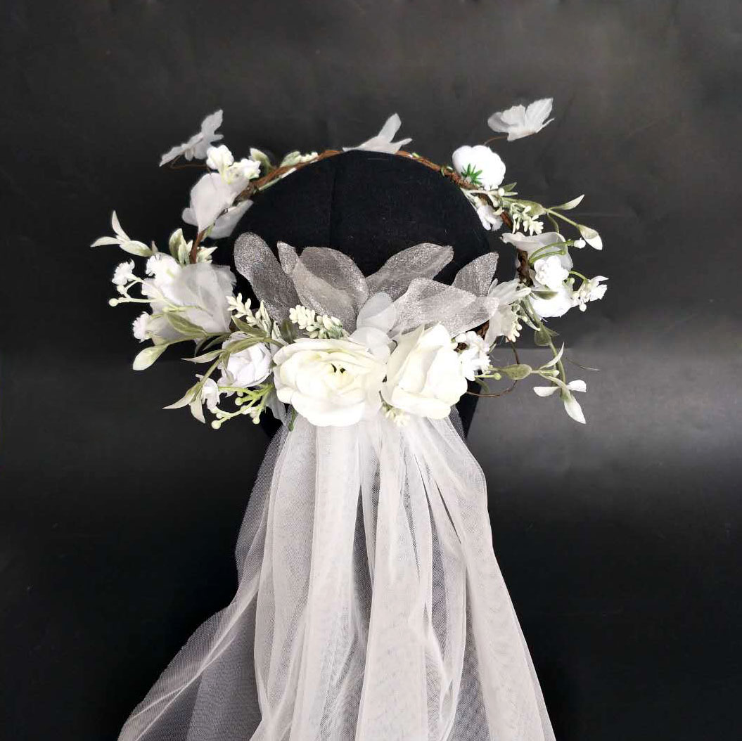 Wholesale floral headband long bride veil flower girl crown wedding veils for women