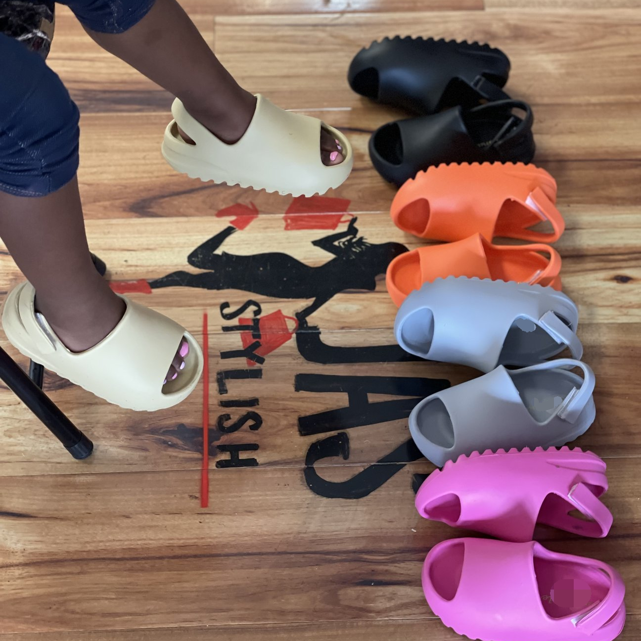 kids yeezy foam runner shoes children eva orange breathable non-slip baby boy girl unisex yeezy inspired slides with strap
