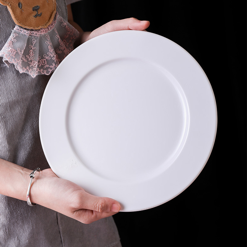 Round white melamine dinner plate wholesale plastic 12 Inch dinner flat ware unbreaksble restaurant sets