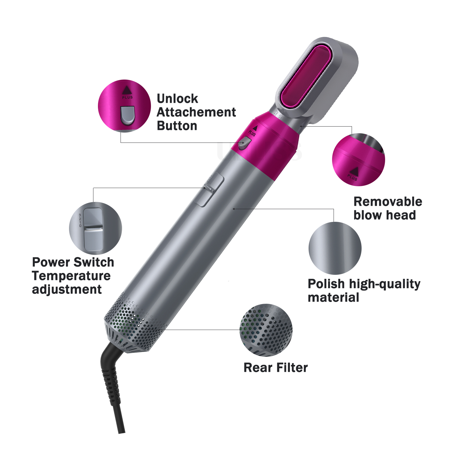 Airwrap Hair Dryer 5 In 1 Negative Ion Leafless One Step Hair Dryer Rechargeable Reverse Hair Dryer Professional Salon