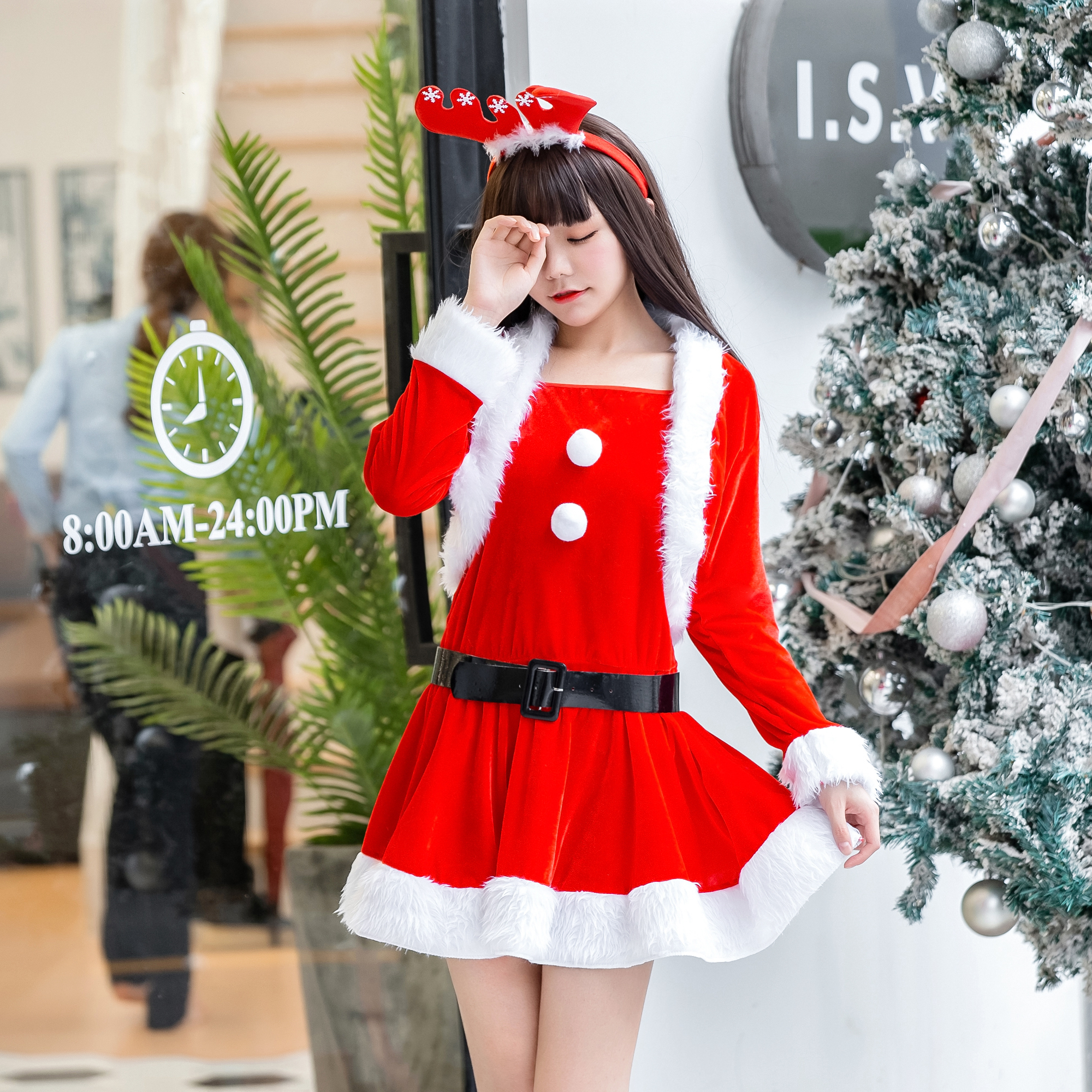 New red Santa Claus costume ladies in antlers Christmas stage performance uniforms Various styles of Christmas clothing