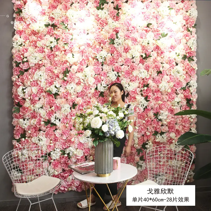 S-HQ001 Wedding Decor Artificial Silk Decorative Flower Rose Flower Wall Panel Backdrop