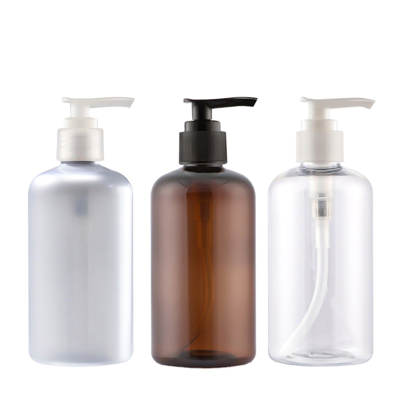 250ml 300ml 500ml White Amber Clear Round PET Bottle with White Pump Sanitizer Packaging Hand Washing Lotion Bottle