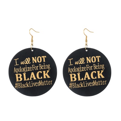 The Hot Selling Wooden Round Black Lives Matter Drop Earring Painted Wood Letter Earring
