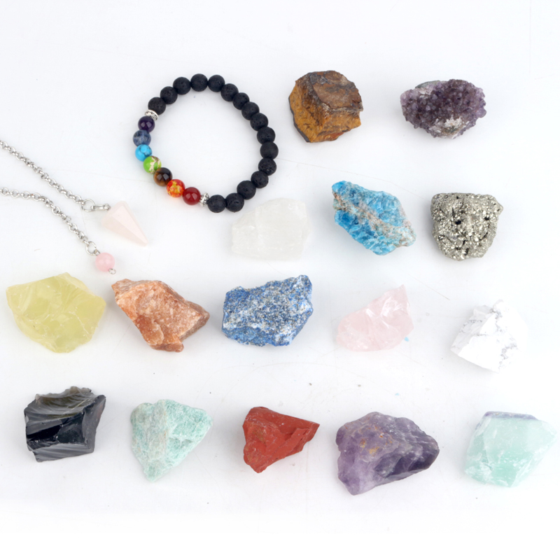natural rock rough stone rose quartz green aventurine amethyst raw crystal chakra set for healing