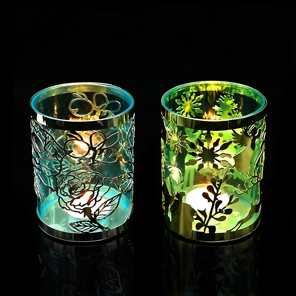 Home Decoration Stainless Steel Candle Container Luxury pattern metal candle jar