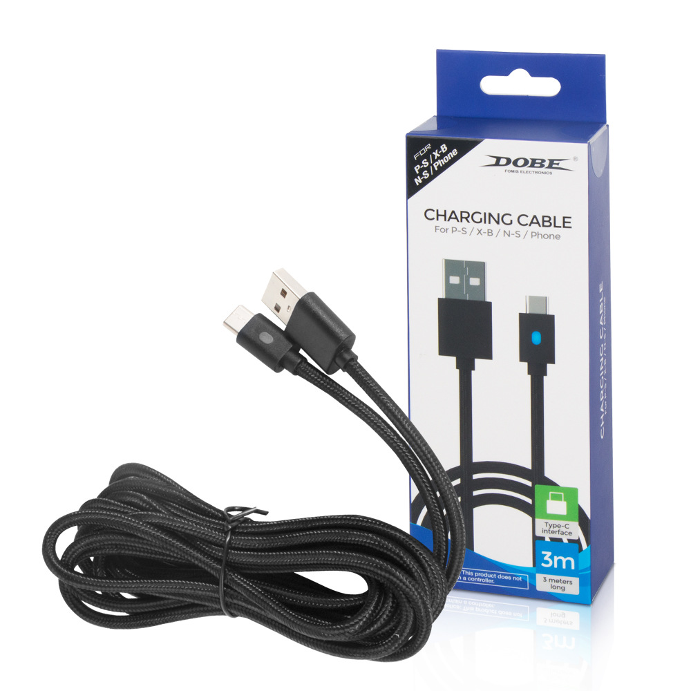 Ancreu New Type-C USB 3M Braided Charging cable with Indicator Light TY-0803 For PS5 /XB/ NS Switch Accesssories