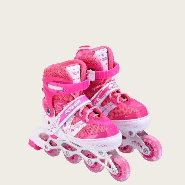 Adjustable PVC Roller Skates For Boys Girls Adults-Single Row Straight Design Flashing Feature Quads Inline Skates Leather Sole