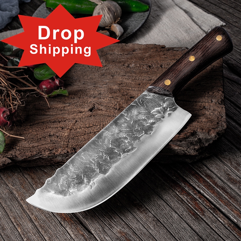Dropship 8 inch Handmade Full Tang Forged High-carbon Steel Wenge wood handle Kitchen Knives Chinese Chef Cleaver Butcher knife