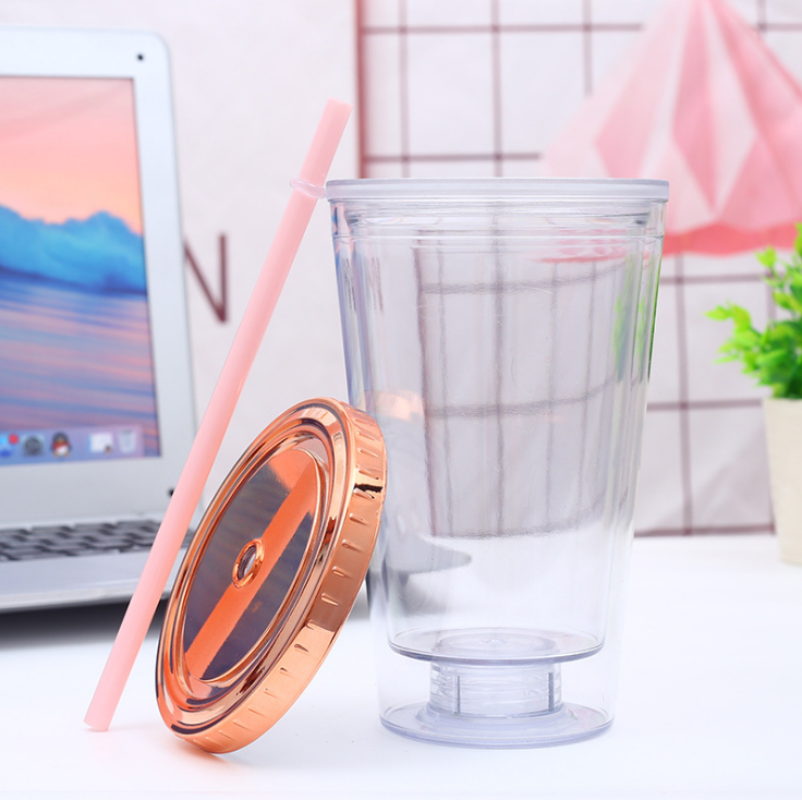 450 мл Amazon горячая Распродажа BPA бесплатно Пластиковые настраиваемые с двойными стенками стаканы с соломинкой оптом