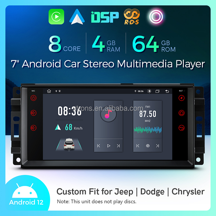 7 inch Android 12 4GB+64GB Car Stereo Multimedia Player with CarPlay Android Auto Coaxial Audio Output for Jeep/Dodge/Chrysler