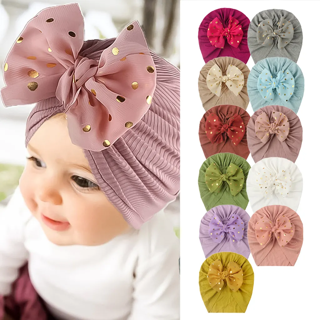 Soft Lovely Shiny Bowknot Baby Hat Girl Headbands Head Solid Color Cute Bow Turban Cap Kids Toddler Knot Beanies Head Wraps