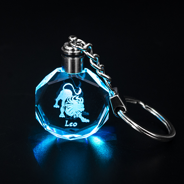 Custom 3d laser engraved zodiac led crystal keychain