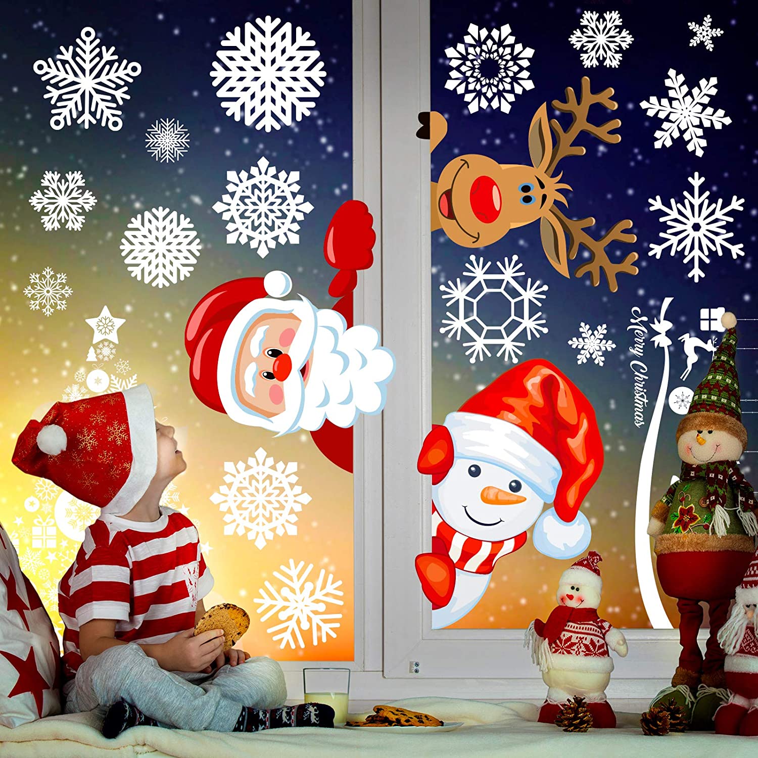 Xmas Decals Decorations Holiday Static Window Clings Christmas Double Side Windows Decals Stickers for Xmas Party Supplies