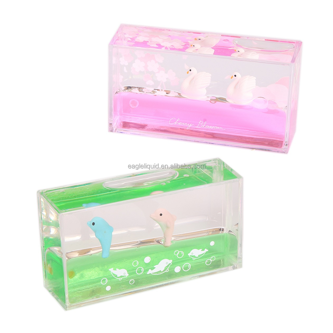 Factory Wholesale Rectangular Liquid Filled Floating Toy Customized Aqua Water Pen Holder Paper Weight