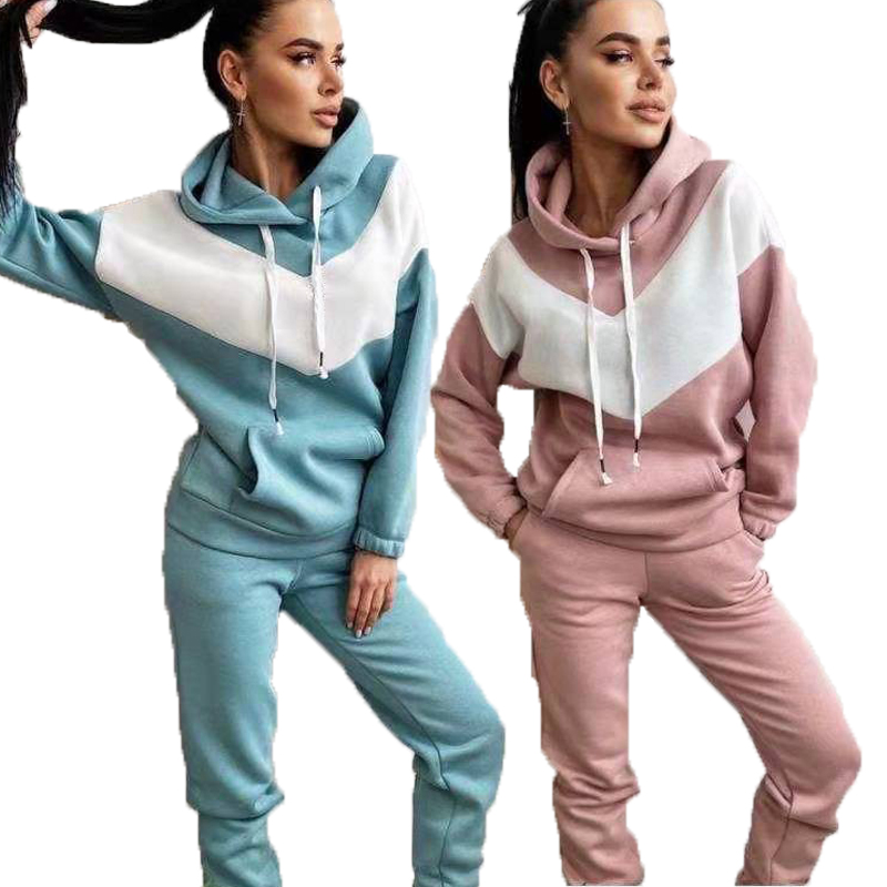 Wholesale Custom Logo Women 2 Piece Clothing Jogging Sport Fitness Tracksuit Sweatpants Hoodie Set