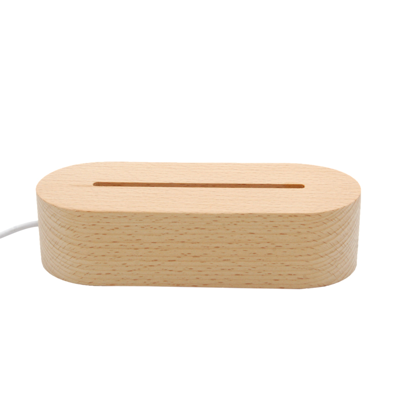 Wholesale beech wood Led base 3D Led night light 7 color oval wood base