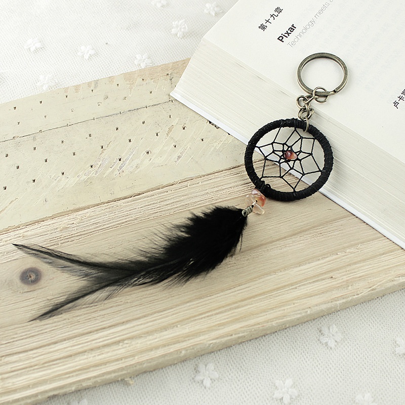 Handmade Black Dreamcather Keychain Pendant Car Accessories Interior Decor Craft Ornament Gifts Mini Dream Catcher