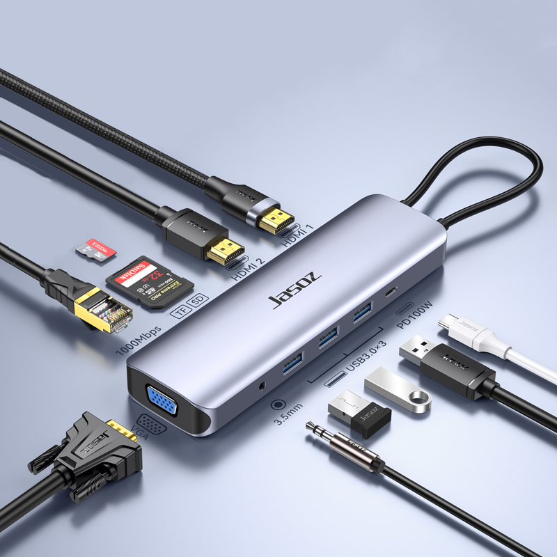 Высококачественный Usb-концентратор 11 в 1 Jasoz Тип C с usb3.0 3.5av PD Hdmi VGA SD TF гигабитный RJ45 Тип c концентратор для переключателя Macbook
