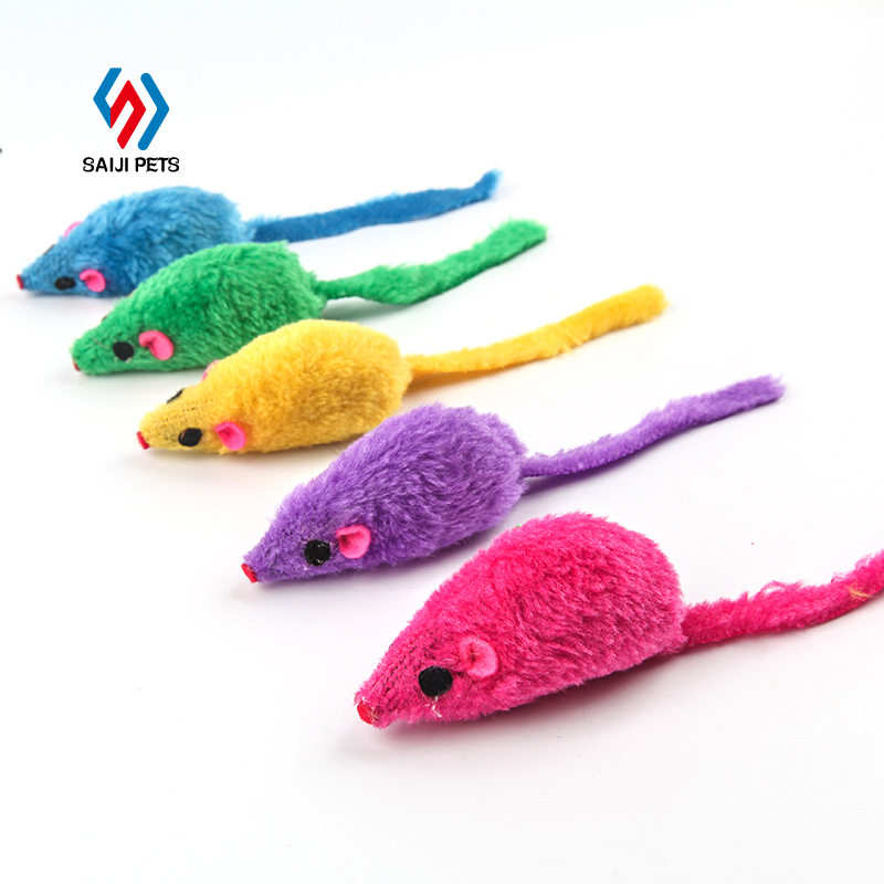 Saiji custom hot sale color pet squeaky cat mouse toy plush cat toys