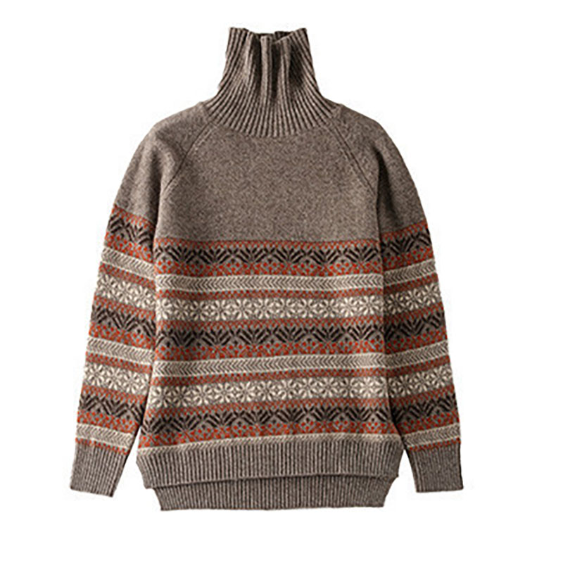 Loose pullover lazy retro style knit sweater thick jacquard sweater turtleneck women's sweater