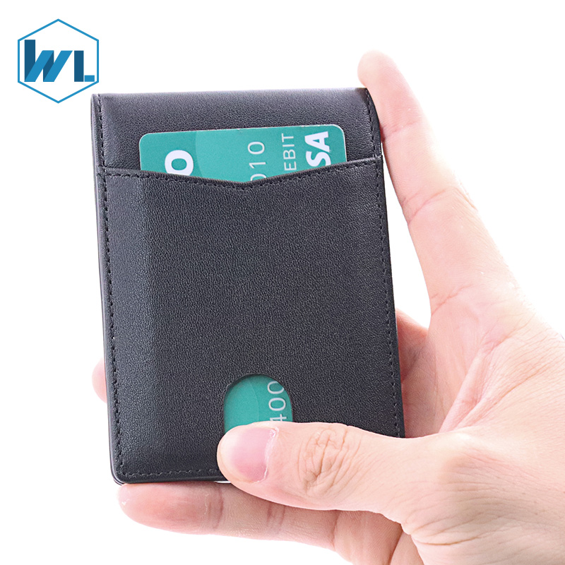 Men Slim Business Leather Wallet Front Pocket RFID Blocking Logo Bifold Wallet Card Holder Leather
