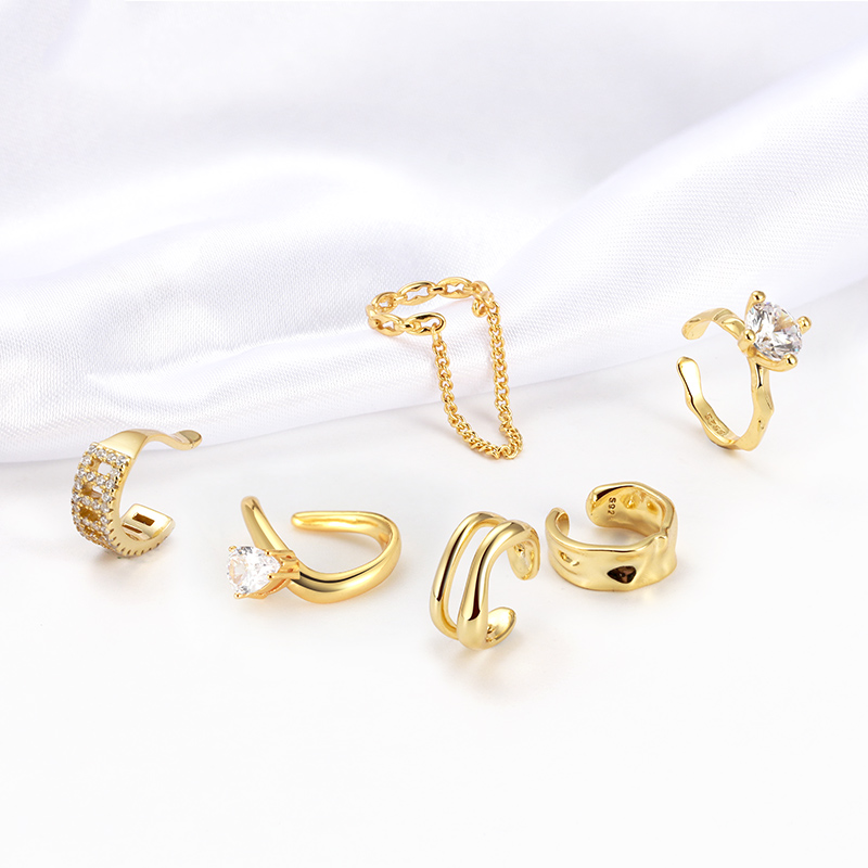 RINNTIN CL 1 шт. 925 стерлингового серебра серьги-кольца, 18K, позолота, не проколотых ушей клип серьги для женщин