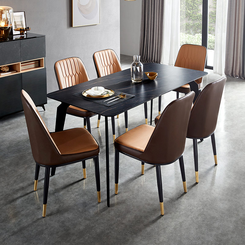 Linsy China European Furniture 7 Seater 8 Chair White And Black Color Small Table Dining Room Sets Ji2R-A