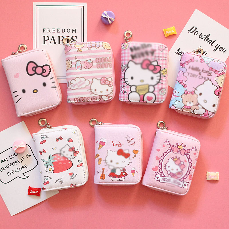 Кошелек для мелочи hello kitty с милым мультяшным рисунком, Женский студенческий мини-кошелек на молнии, Короткий держатель для карт, кошелек для мелочи