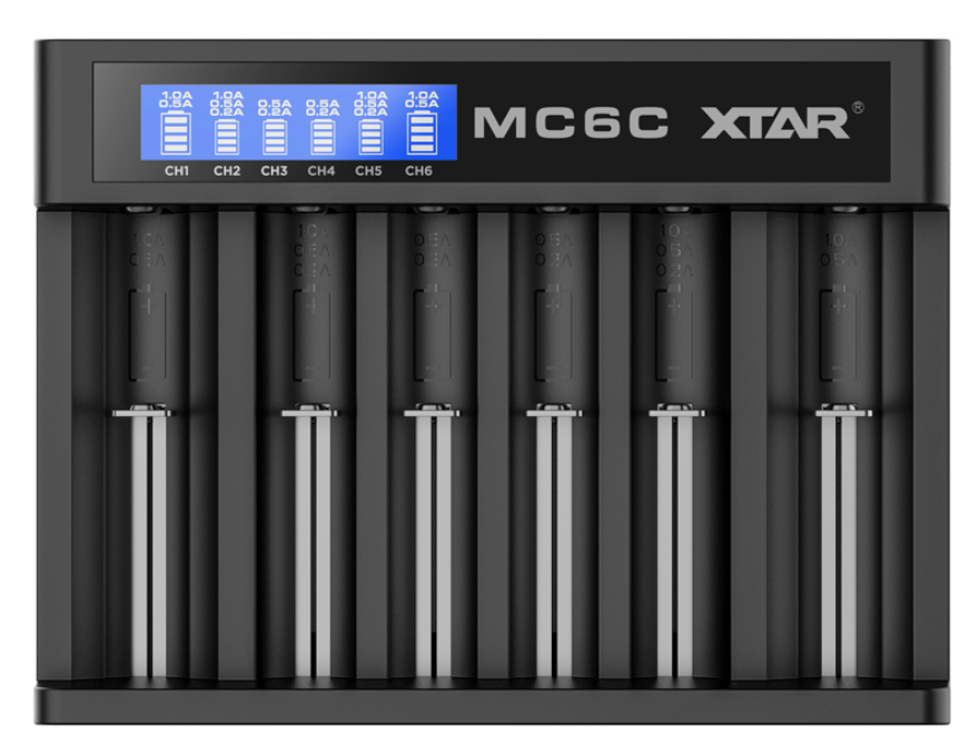 XTAR все-Совместимость 6-слот ЖК смарт-зарядное устройство для литий-ионного аккумулятора MC6C