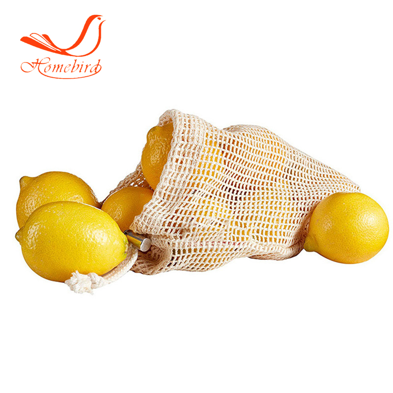 Zero Waste Organic Cotton Reusable Produce Mesh Bag For Fruits And Vegetable Mesh Net Bag Eco Friendly Reusable Shopping Bag