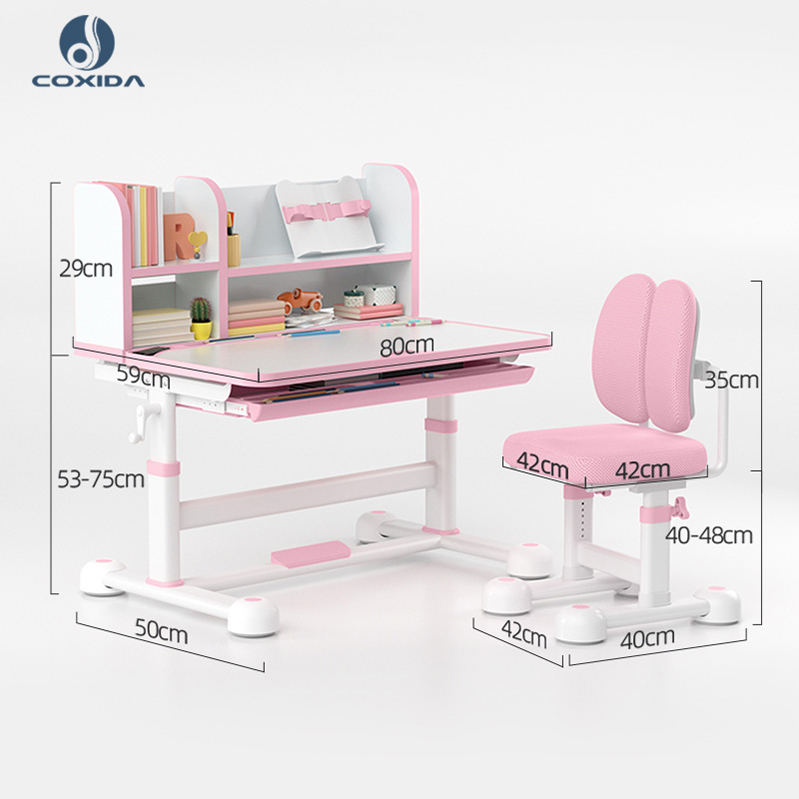 COXIDA Ergonomic Children's Learning Desk with Bookshelf Home Furniture Height Adjustable Kids Study Table and Chair Set