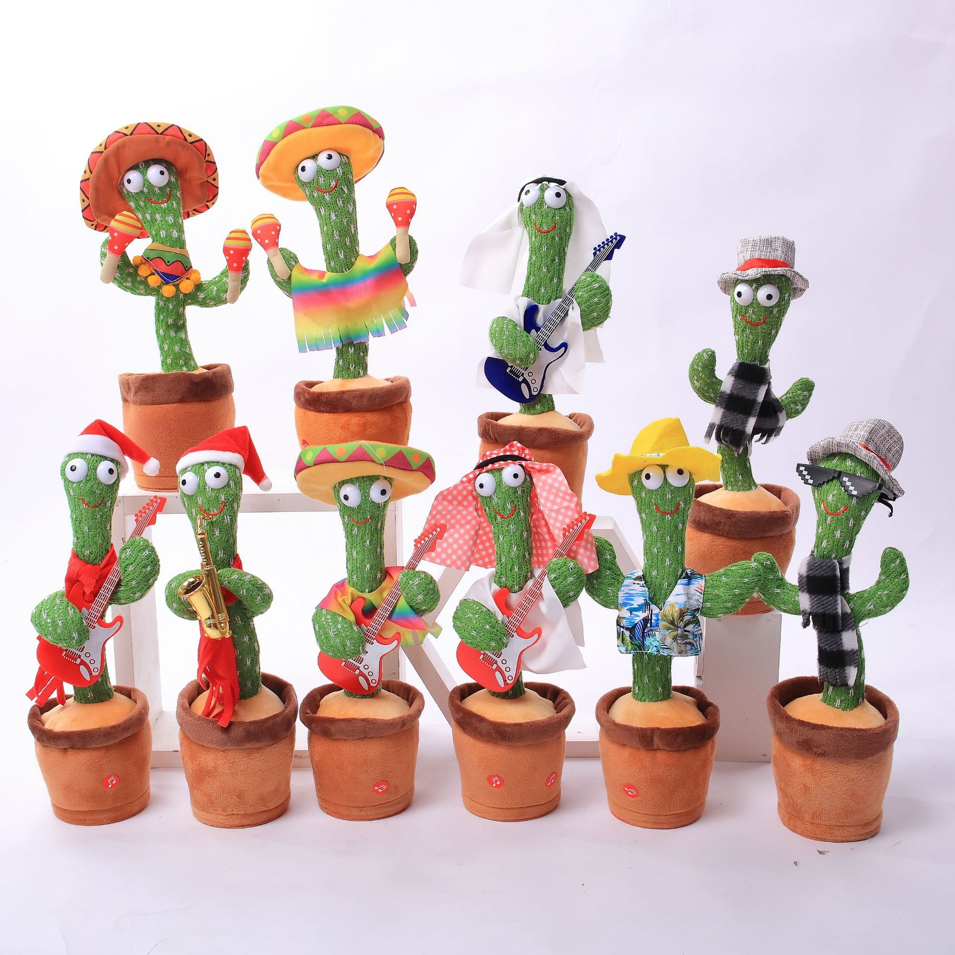 120 English Songs Usb Charging Christmas Funny Talk-back Electronic Repeat Shake Singing Dancing Cactus Game Tree Plush Toys