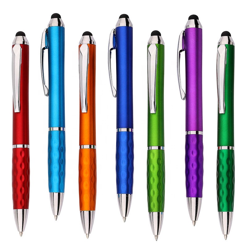 Personalized metallic colored custom logo twist stylus ball pen premium top rubber touch screen ballpoint pen for mobile phone