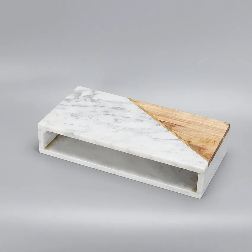 High Quality Custom Marble And Wood Copper Bar Square Box Natural Marble Home Decoration Modern Vase