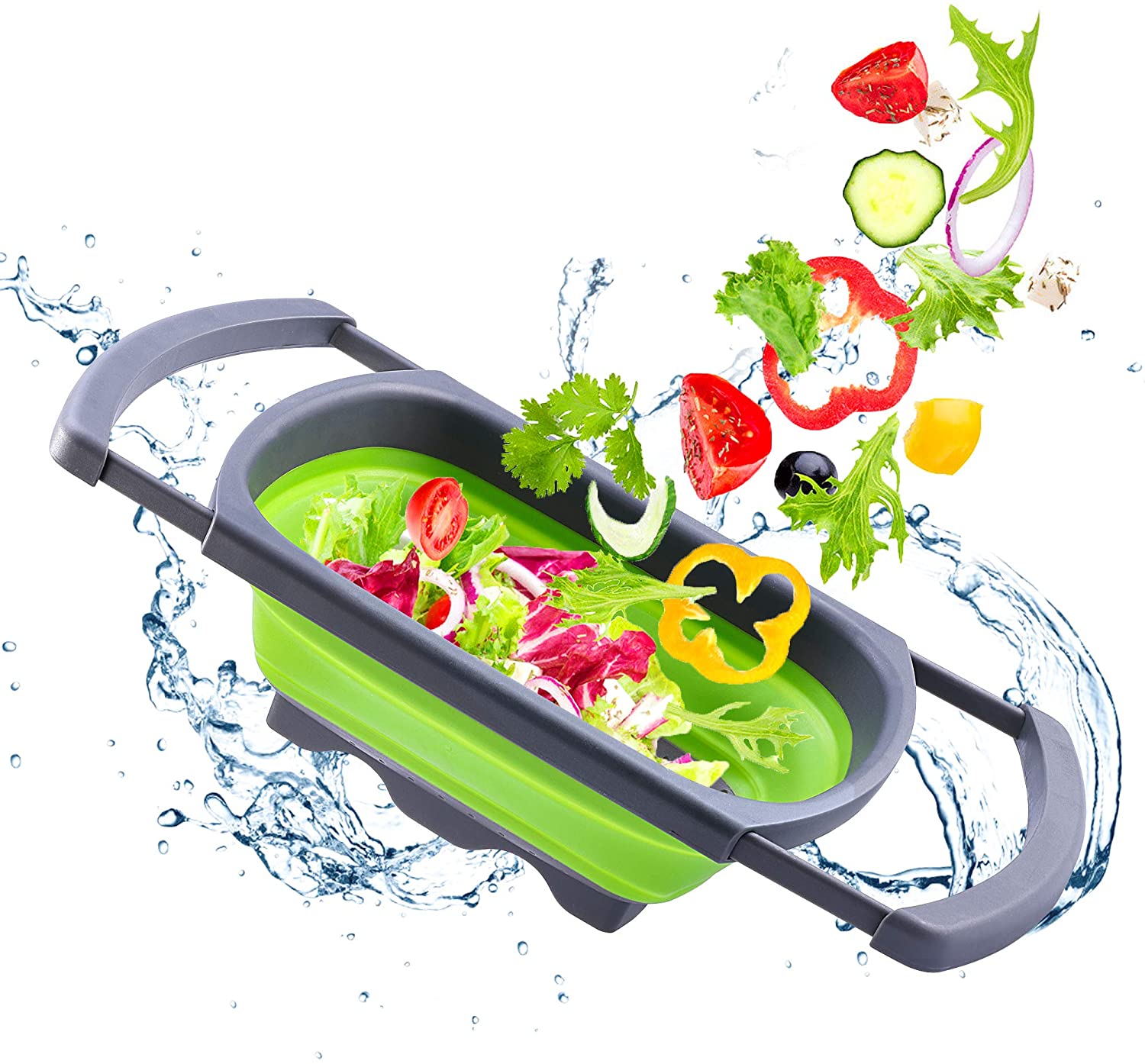 fruit colanders strainers with extendable handles,collapsible strainer/colander BPA/PFOA Free